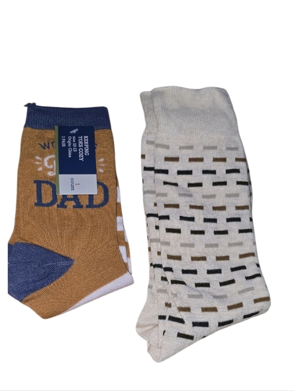 Mens Crew Sock Duo — Tan & Cream Patterned Set